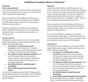 HealthStart Foundation About Us Language - Before and After Example