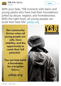 Tweet from Youth Services Bureau using reframed language