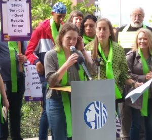 A human service provider speaking at the SHSC rally